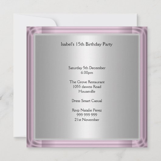 Quinceañera, 15, Uitnodiging save the date (Achterkant)