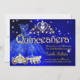 Quinceanera 15 Verjaardag Blauwe Jurk Tiara Koets Kaart