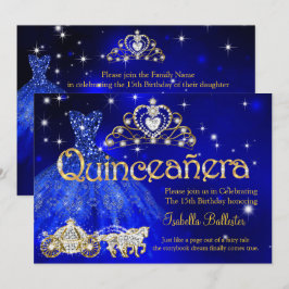 Quinceanera 15 Verjaardag Blauwe Jurk Tiara Koets Kaart