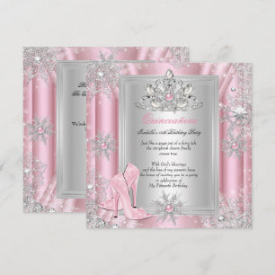 Quinceanera 15 Verjaardag Licht Roze Hoge Hakken 2 Kaart