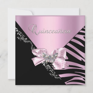 Quinceanera 15 Verjaardag Zebra Roze Zwart Zilver Kaart