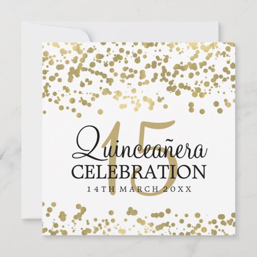 Quinceanera 15 Verjaardagsfeest Gold Foil Confetti Kaart (Achterkant)