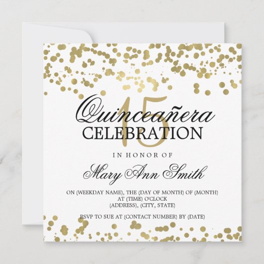 Quinceanera 15 Verjaardagsfeest Gold Foil Confetti Kaart (Voorkant)