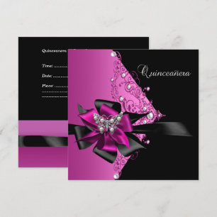 Quinceanera 15 Verjaardagsfeest Roze Zwart Kaart