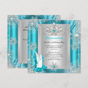 Quinceanera 15 Verjaardagsfeest Teal Hakken 2 Kaart