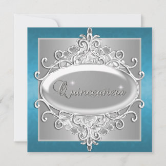 Quinceanera 15 Verjaardagsfeest Zilver Blauw Glitt Kaart