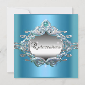 Quinceanera 15 Verjaardagsfeest Zilver Blauw Glitt Kaart