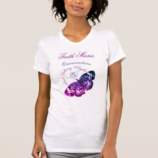 Quinceañera 15 Vliegende vlinder T-shirt (Voorkant)