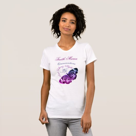 Quinceañera 15 Vliegende vlinder T-shirt (Voorkant volledig)