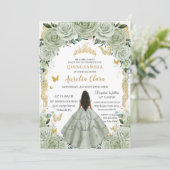 Quinceañera 15 XV Salie Groen Bloemen  Goud Kaart (Staand voorkant)