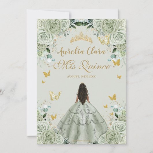 Quinceañera 15 XV Salie Groen Bloemen  Goud Kaart (Achterkant)