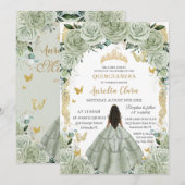 Quinceañera 15 XV Salie Groen Bloemen  Goud Kaart (Voorkant / Achterkant)