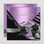 Quinceanera 15 Zebra Lila Paars Silver Kaart (Voorkant / Achterkant)