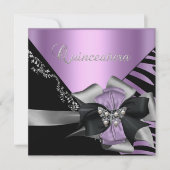Quinceanera 15 Zebra Lila Paars Silver Kaart (Voorkant)