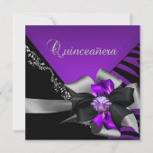 Quinceanera 15 Zebra Paarse zilver Kaart (Voorkant)