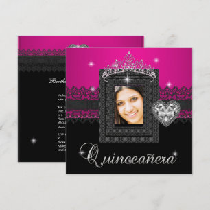 Quinceanera 15de verjaardagsfeestje Roze Zwart Kan Kaart