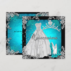 Quinceanera 15e 15 verjaardag Teal jurk schoenen Kaart