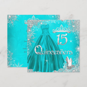 Quinceanera 15e Aqua Zilveren Sneeuwvlokken Feest  Kaart