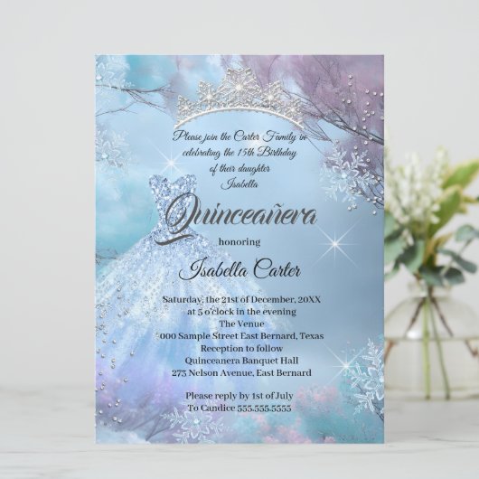 Quinceanera 15e Assepoester Blauw paars roze Kaart (Staand voorkant)