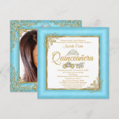 Quinceanera 15e Assepoester Blauwe Parel Tiara Fot Kaart (Voorkant / Achterkant)