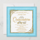 Quinceanera 15e Assepoester Blauwe Parel Tiara Fot Kaart (Voorkant)