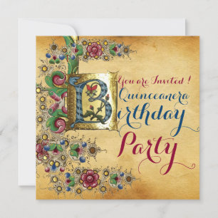 QUINCEANERA 15E BIRTHDAY PARTY FLORAL PARCHMENT KAART