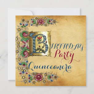 QUINCEANERA 15E BIRTHDAY PARTY FLORAL PARCHMENT KAART