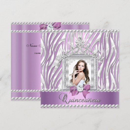 Quinceanera 15e Birthday Party Zebra Lila Pearl Kaart (Voorkant / Achterkant)