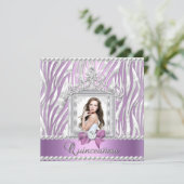 Quinceanera 15e Birthday Party Zebra Lila Pearl Kaart (Staand voorkant)