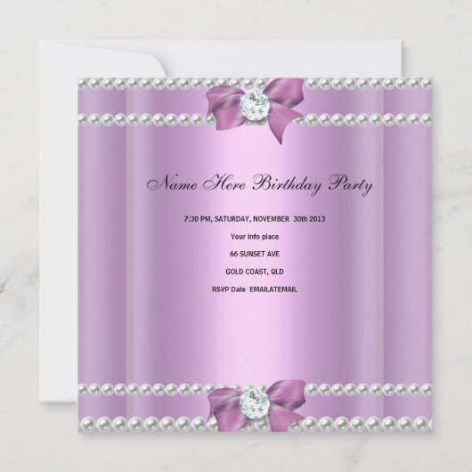 Quinceanera 15e Birthday Party Zebra Lila Pearl Kaart (Achterkant)