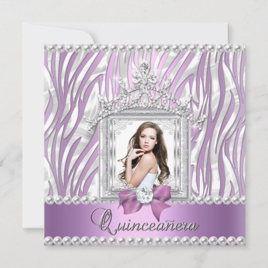 Quinceanera 15e Birthday Party Zebra Lila Pearl Kaart (Voorkant)