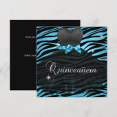 Quinceanera 15e Blauw Zwarte Zebra Jurk Kaart (Voorkant / Achterkant)