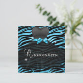 Quinceanera 15e Blauw Zwarte Zebra Jurk Kaart (Staand voorkant)