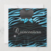 Quinceanera 15e Blauw Zwarte Zebra Jurk Kaart (Voorkant)