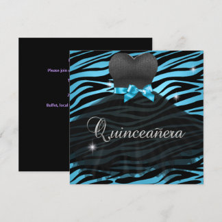 Quinceanera 15e Blauw Zwarte Zebra Jurk Kaart