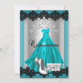 Quinceanera 15e Blauwgroen Black Silver Diamond Ti Kaart (Voorkant)