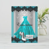 Quinceanera 15e Blauwgroen Black Silver Diamond Ti Kaart (Staand voorkant)