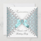 Quinceanera 15e Blauwgroen Blauw Wit Faux Diamond Kaart (Voorkant)
