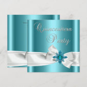 Quinceanera 15e Blauwgroen Blauw Zilver White Bow Kaart (Voorkant / Achterkant)