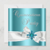 Quinceanera 15e Blauwgroen Blauw Zilver White Bow Kaart (Voorkant)