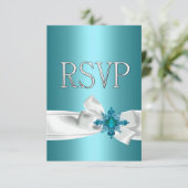 Quinceanera 15e Blauwgroen Blauw Zilver Wit Bow RS Kaart (Staand voorkant)