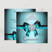 Quinceanera 15e Blauwgroen Blauw Zilveren Bow Kaart (Voorkant / Achterkant)