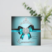 Quinceanera 15e Blauwgroen Blauw Zilveren Bow Kaart (Staand voorkant)