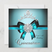Quinceanera 15e Blauwgroen Blauw Zilveren Bow Kaart (Voorkant)