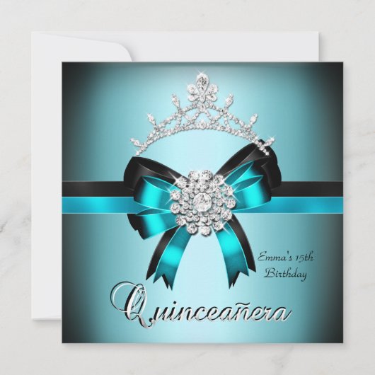 Quinceanera 15e Blauwgroen Blauw Zilveren Bow Kaart (Voorkant)