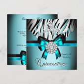 Quinceanera 15e Blauwgroen Blauw Zwarte Zebra Silv Kaart (Voorkant / Achterkant)