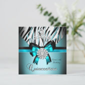 Quinceanera 15e Blauwgroen Blauw Zwarte Zebra Silv Kaart (Staand voorkant)