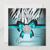 Quinceanera 15e Blauwgroen Blauw Zwarte Zebra Silv Kaart (Voorkant)
