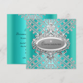 Quinceanera 15e Blauwgroen blauwe diamant Kaart (Voorkant / Achterkant)