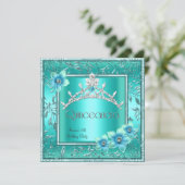Quinceanera 15e Blauwgroen blauwe ventilator Silve Kaart (Staand voorkant)